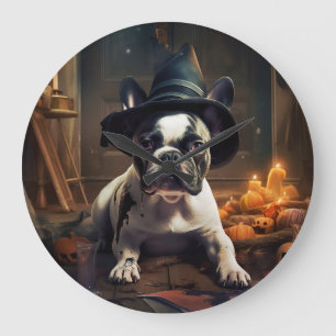 Französische Bulldogge Kürbisse Halloween Gruselig Große Wanduhr