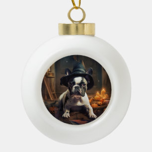 Französische Bulldogge Kürbisse Halloween Gruselig Keramik Kugel-Ornament