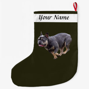 Französische Bulldogge läuft Großer Weihnachtsstrumpf