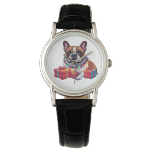 Französische Bulldogge Lichterkette Weihnachten Armbanduhr