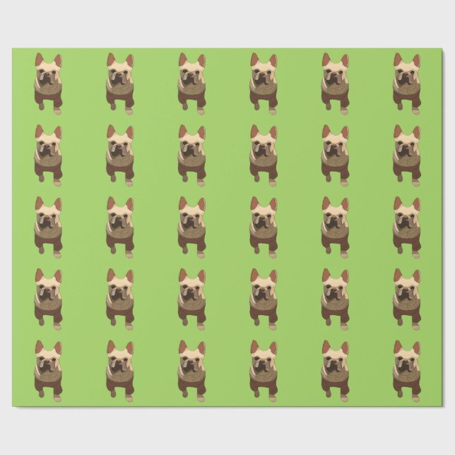 Französische Bulldogge, Limettengrün Geschenkpapier (Saum)