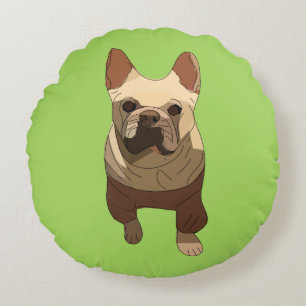 Französische Bulldogge, Limettengrün Rundes Kissen