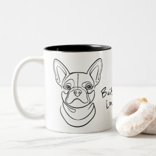 Französische Bulldogge Linienkunst. Klein gebaut. Zweifarbige Tasse