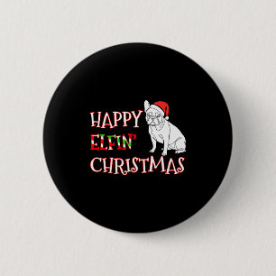 Französische Bulldogge Lustige Weihnachtsmannmütze Button