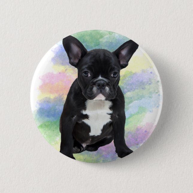 Französische Bulldogge Mama Aquarellmalerei Art Button (Vorderseite)