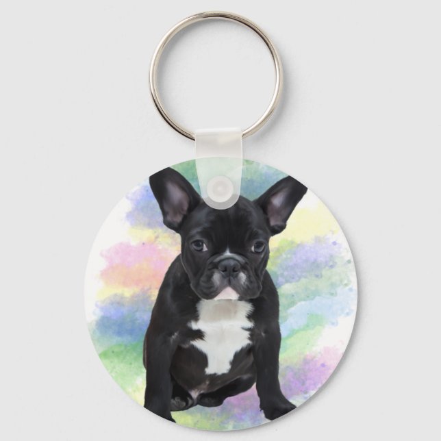 Französische Bulldogge Mama Aquarellmalerei Art Schlüsselanhänger (Vorderseite)