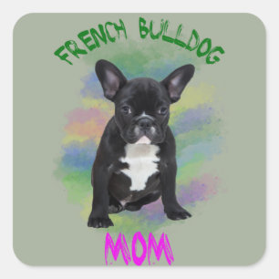 Französische Bulldogge Mama Wasserfarbe Ölmalerei Quadratischer Aufkleber