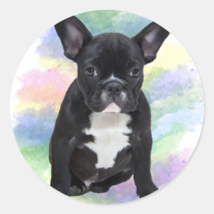 Französische Bulldogge Mama Wasserfarbe Ölmalerei Runder Aufkleber
