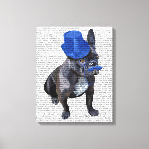 Französische Bulldogge mit blauen Zylinder und dem Leinwanddruck