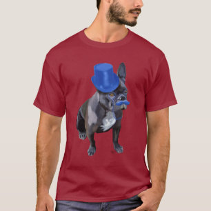 Französische Bulldogge mit blauen Zylinder und dem T-Shirt