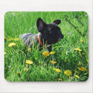 Französische Bulldogge mit Blumen French Bulldog Mousepad