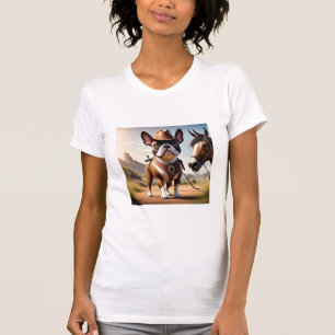 Französische Bulldogge mit Cowboy Hut im Urlaub T-Shirt