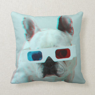 Französische Bulldogge mit Gläsern 3D Kissen