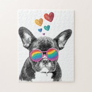 Französische Bulldogge mit Herzen Valentinstag