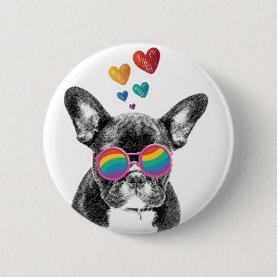 Französische Bulldogge mit Herzen Valentinstag Button