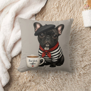 Französische Bulldogge mit Kaffee Kissen