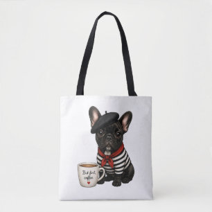 Französische Bulldogge mit Kaffee Tasche