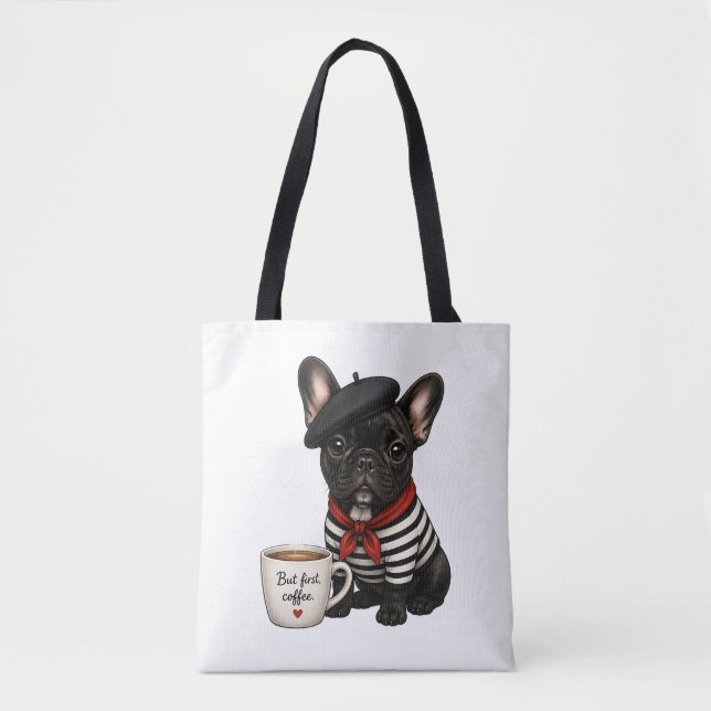 Französische Bulldogge mit Kaffee Tasche (Vorderseite)