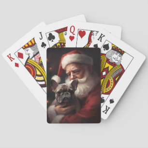 Französische Bulldogge mit Santa Claus Festliches  Spielkarten