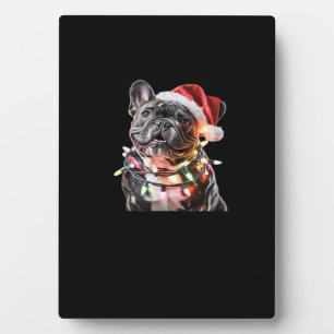 Französische Bulldogge mit Santa-Hut eingewickelt Fotoplatte