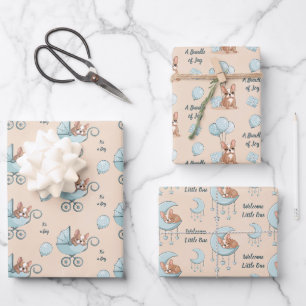 Französische Bulldogge Mond Ballon Kinderwagen Jun Geschenkpapier Set