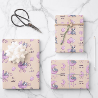 Französische Bulldogge Mond Ballon Kinderwagen Mäd Geschenkpapier Set