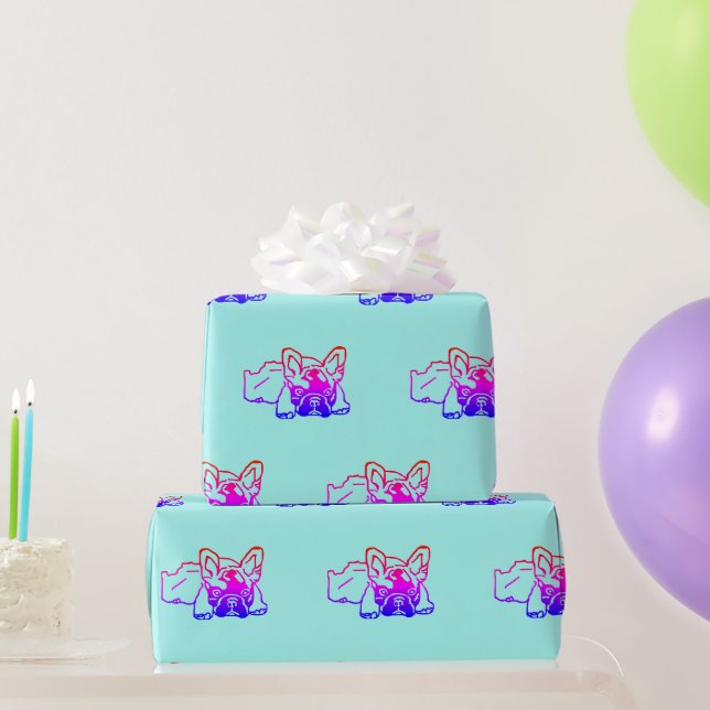 Französische Bulldogge Neon French Bulldog Geschenkpapier (Partygeschenke)