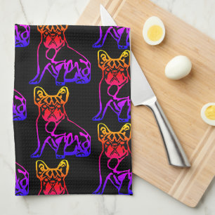 Französische Bulldogge Neon French Bulldog Geschirrtuch