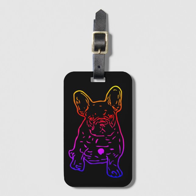 Französische Bulldogge Neon Herz French Bulldog Gepäckanhänger (Vorderseite Vertikal)