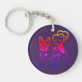 Französische Bulldogge Neon Herz French Bulldog Schlüsselanhänger