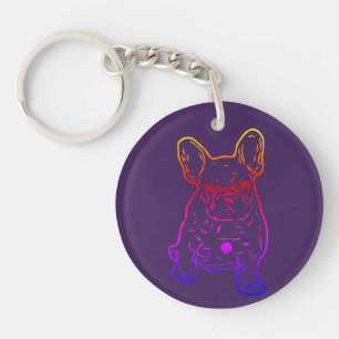 Französische Bulldogge Neon Herz French Bulldog Schlüsselanhänger