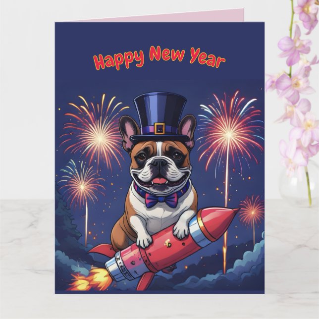 Französische Bulldogge Neujahr French Bulldog  Karte (Orchidee)