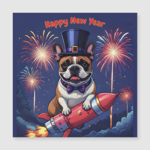 Französische Bulldogge Neujahr French Bulldog Magnetkarte