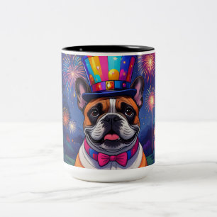 Französische Bulldogge Neujahr French Bulldog Zweifarbige Tasse