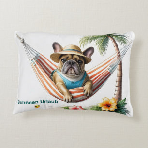 Französische Bulldogge Palme Strand French Bulldog Dekokissen