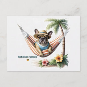 Französische Bulldogge Palme Strand French Bulldog Einladungspostkarte