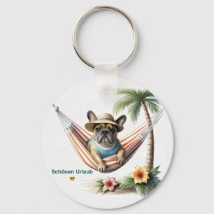 Französische Bulldogge Palme Strand French Bulldog Schlüsselanhänger