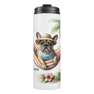 Französische Bulldogge Palme Strand French Bulldog Thermosbecher