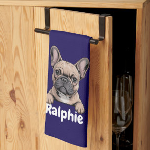 Französische Bulldogge Personalisierter Hunde Name Geschirrtuch