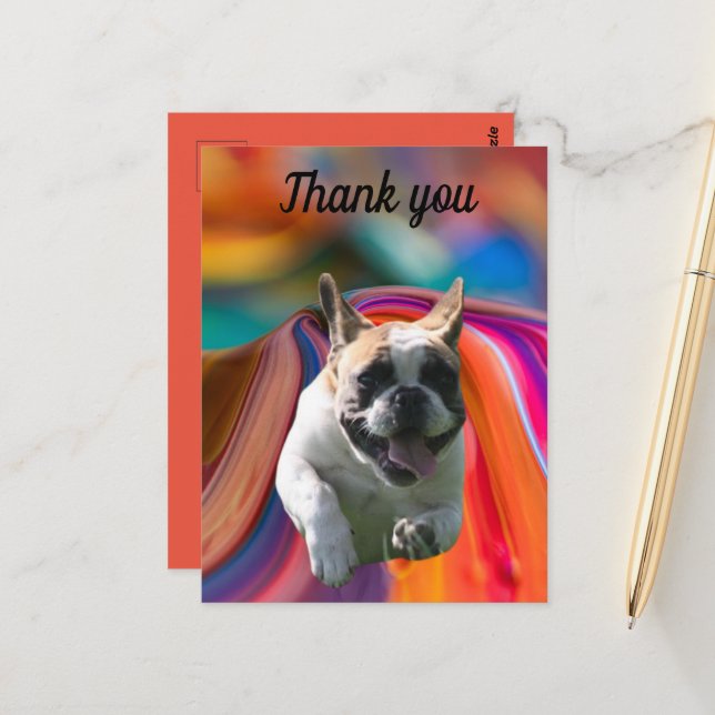 Französische Bulldogge Postkarte thank you (Vorderseite/Rückseite Beispiel)