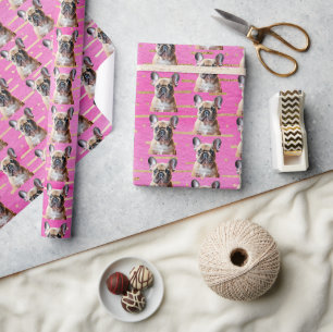 Französische Bulldogge Rosa Party Süßer Hundewelpe Geschenkpapier