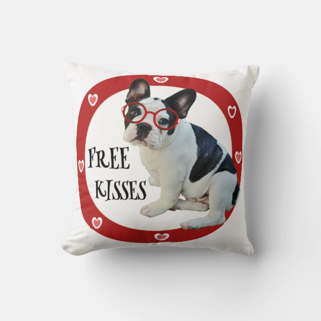 Französische Bulldogge - rote Gläser, geben Küsse Kissen (Vorderseite)