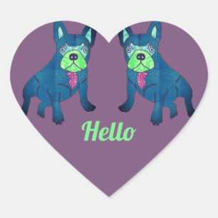 Französische Bulldogge sagt Hello French Bulldog Herz-Aufkleber