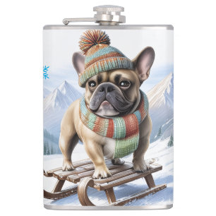 Französische Bulldogge Schlitten French Bulldog Flachmann