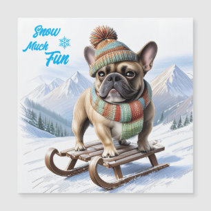 Französische Bulldogge Schlitten French Bulldog Magnetkarte