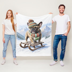 Französische Bulldogge Schlittenfahrt Bulldog Fleecedecke