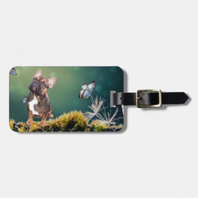 Französische Bulldogge Schmetterling French Bulldo Gepäckanhänger (Vorderseite horizontal)
