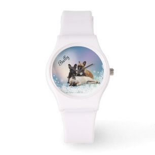Französische Bulldogge Schnee French Bulldog Armbanduhr