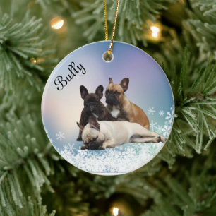 Französische Bulldogge Schnee French Bulldog Keramik Ornament