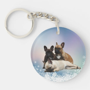 Französische Bulldogge Schnee French Bulldog Schlüsselanhänger